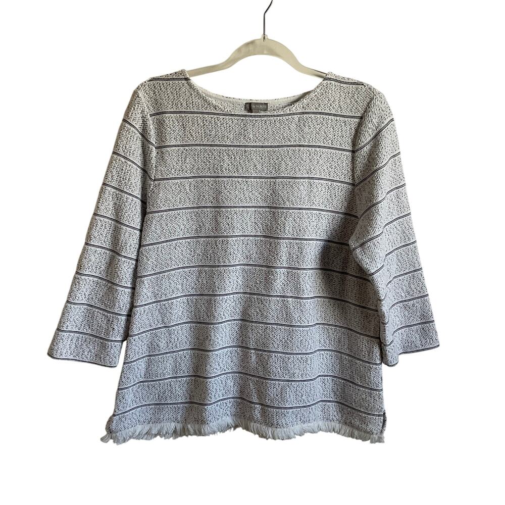 T by Talbots 3/4 Sleeve‎ Fringe Hem Striped Sweater - Size Large